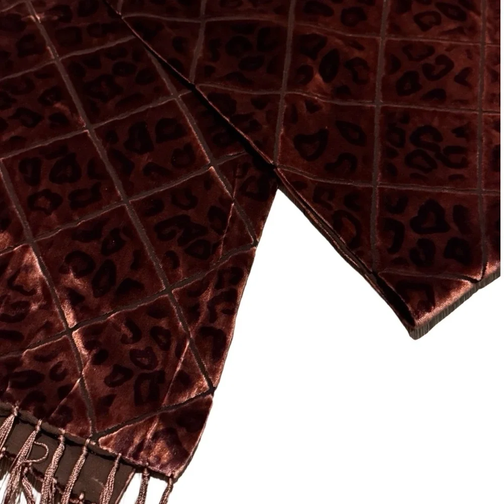 Velvet Burnout Leopard Scarf Brown Fringe Sheer‎ Overlay Wrap